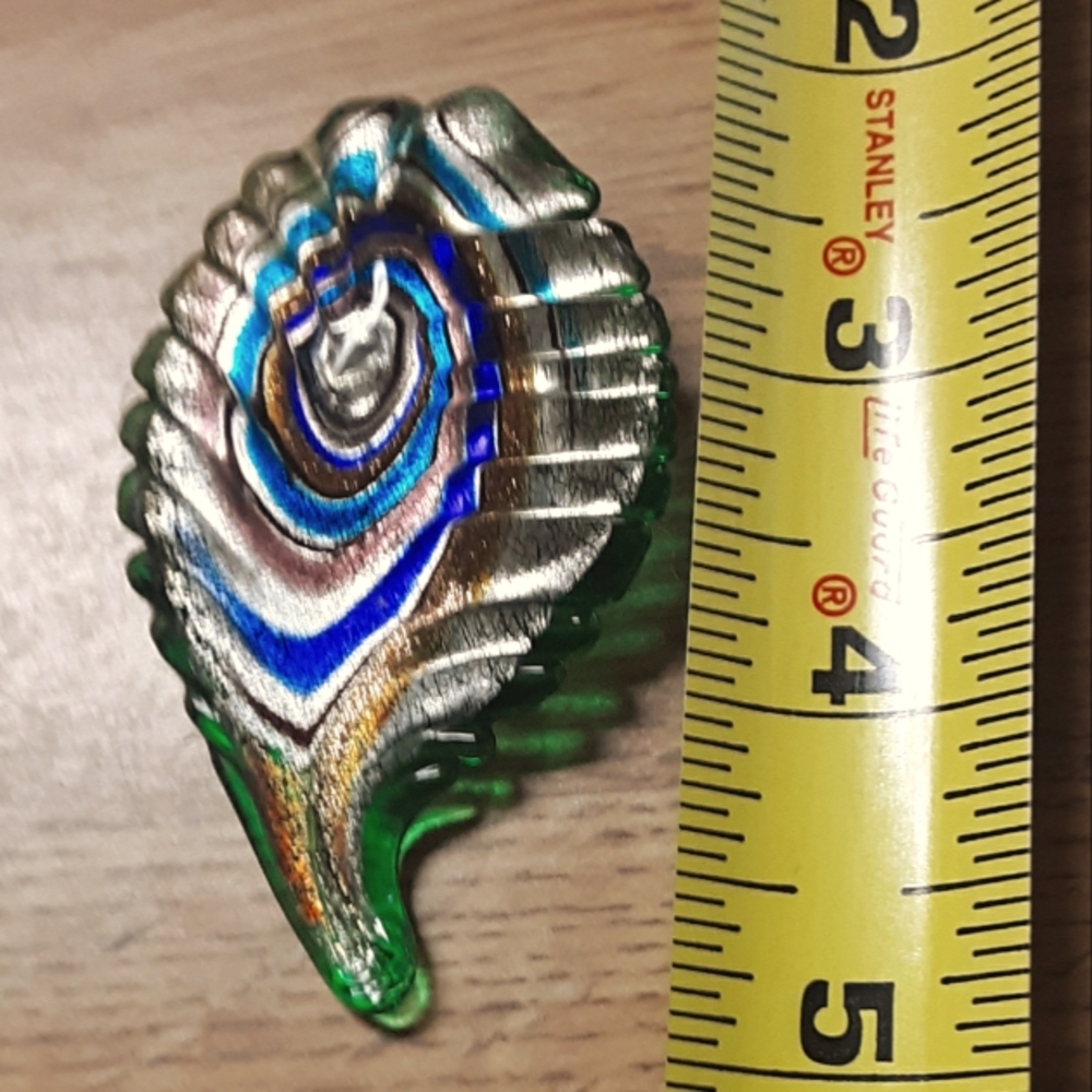 2/$35 Large Iridescent Peacock Feather Glass Pendant Beautiful Colors